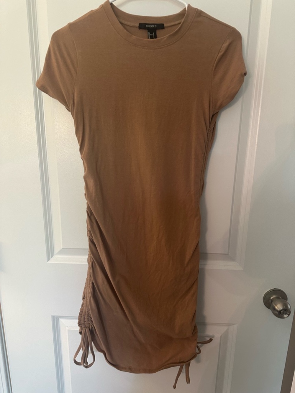 Forever 21 Taupe Ruched Short Sleeve Mini Dress - Picture 2 of 3